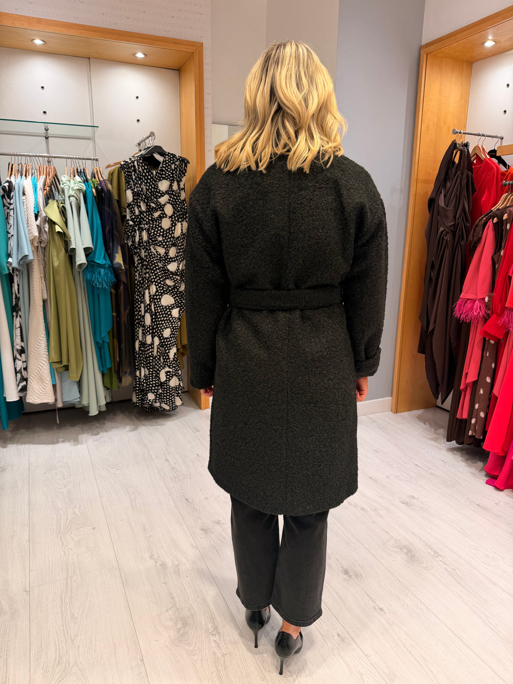 Smashed Lemon Black Belted Textured Coat