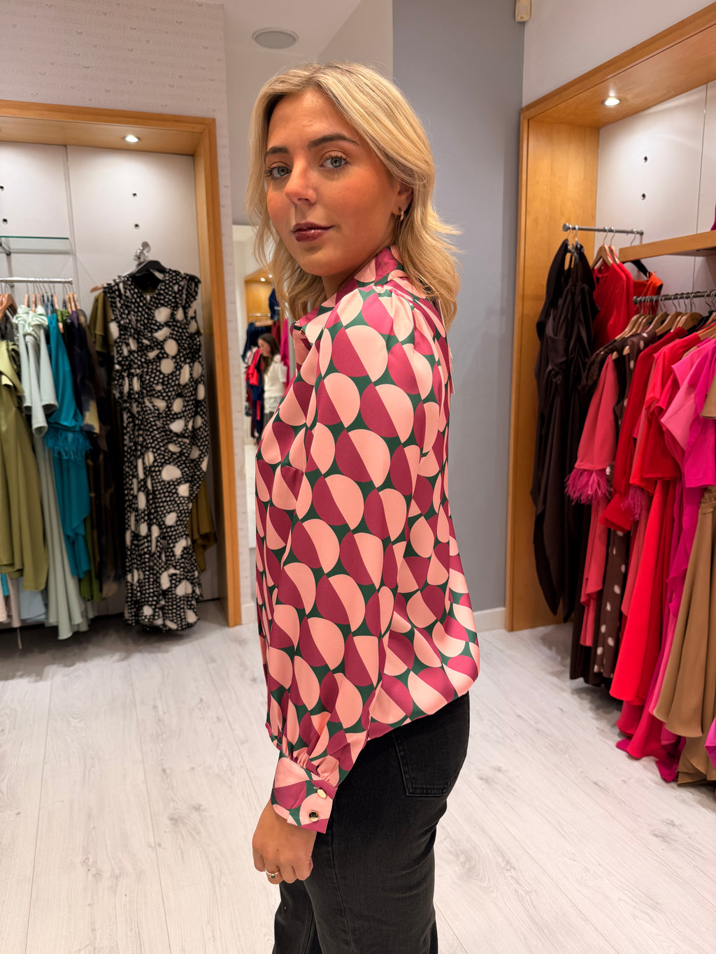 This Girls Curiosity Pink Geometric Print Blouse