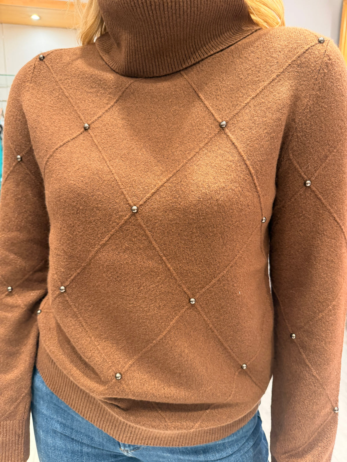 Hv Polo Brown Embellished Roll Neck Jumper