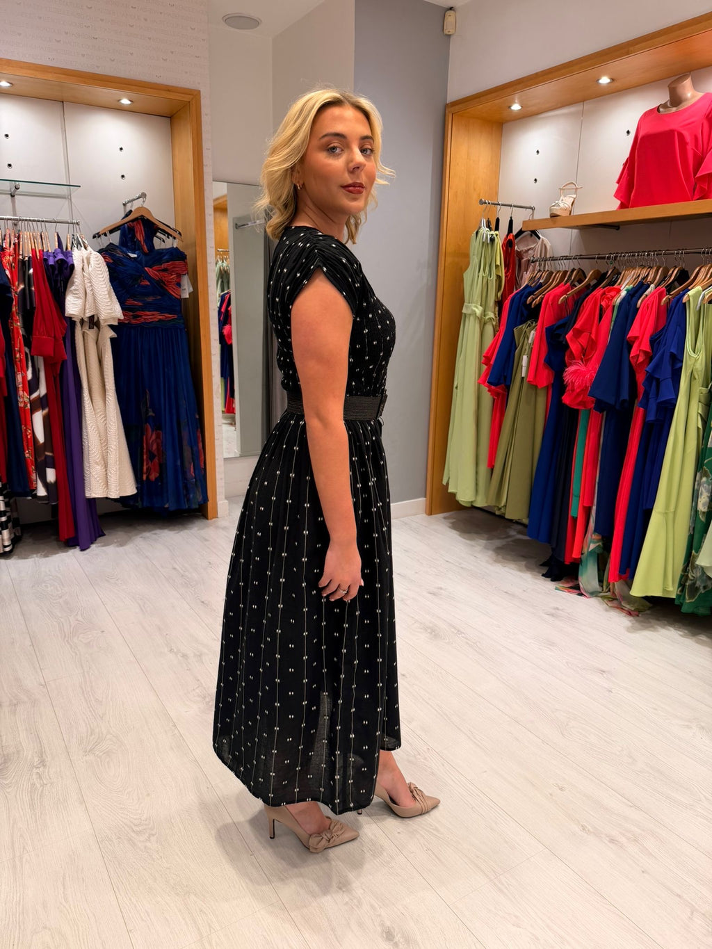 Soaked Polka Dot Ruched Dress