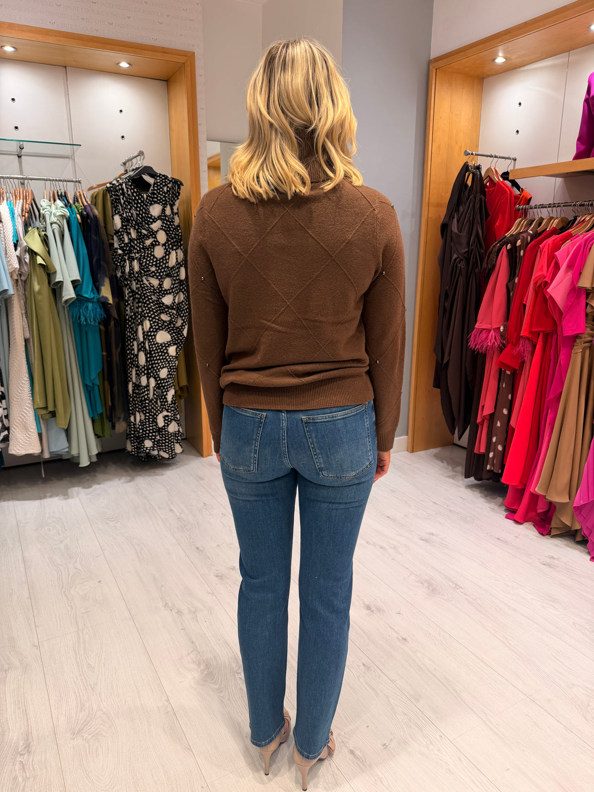 Hv Polo Brown Embellished Roll Neck Jumper