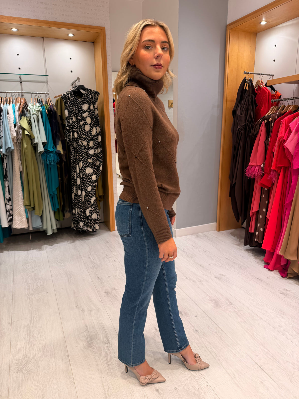 Hv Polo Brown Embellished Roll Neck Jumper