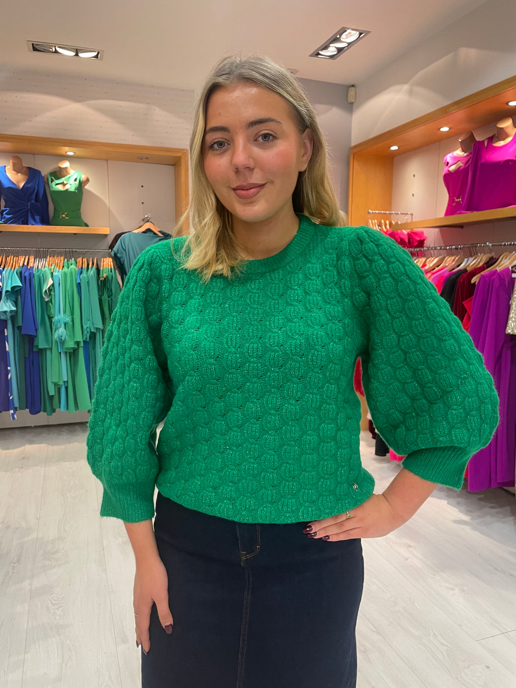 Smashed Lemon Green Puff Sleeve Knit Jumper