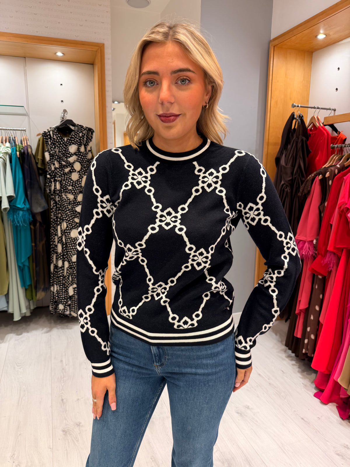 HV Polo Navy Chain Print Jumper