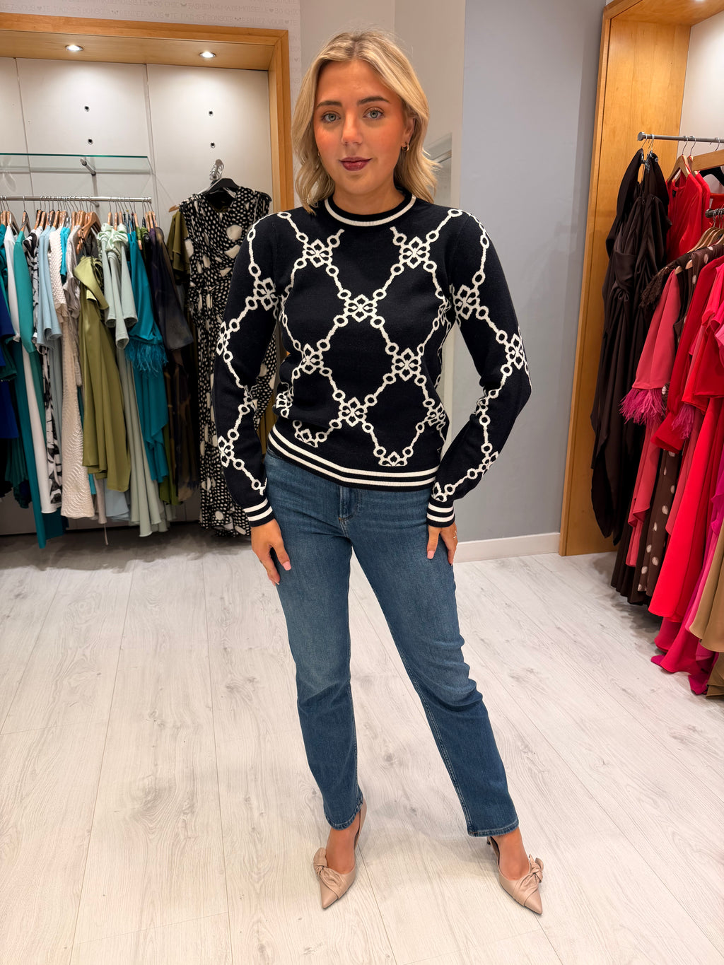 HV Polo Navy Chain Print Jumper