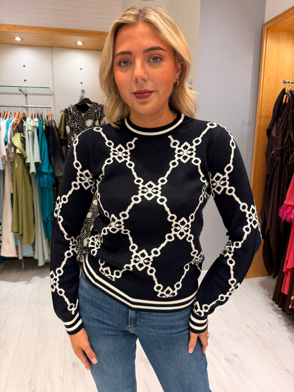 HV Polo Navy Chain Print Jumper