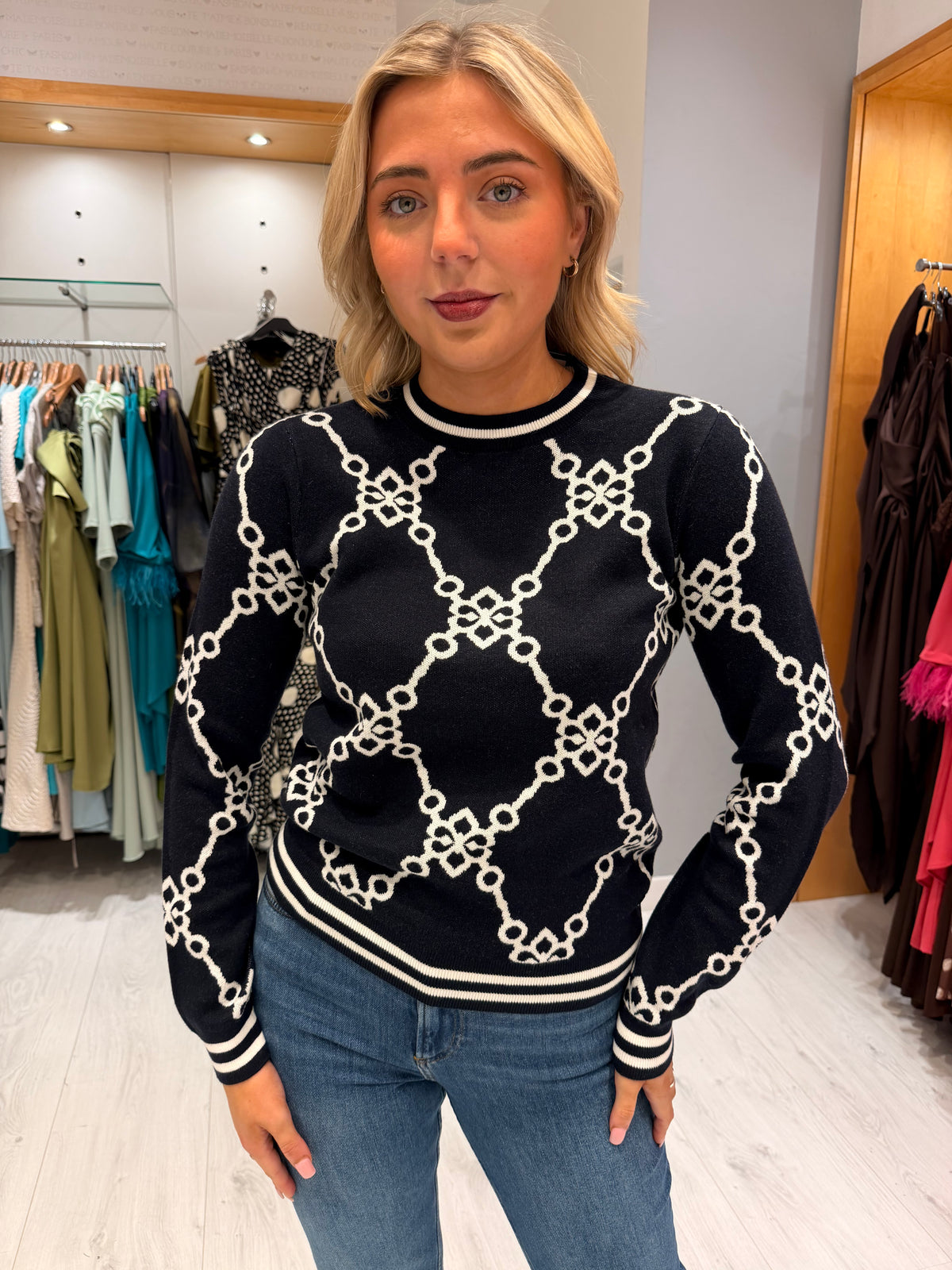 HV Polo Navy Chain Print Jumper