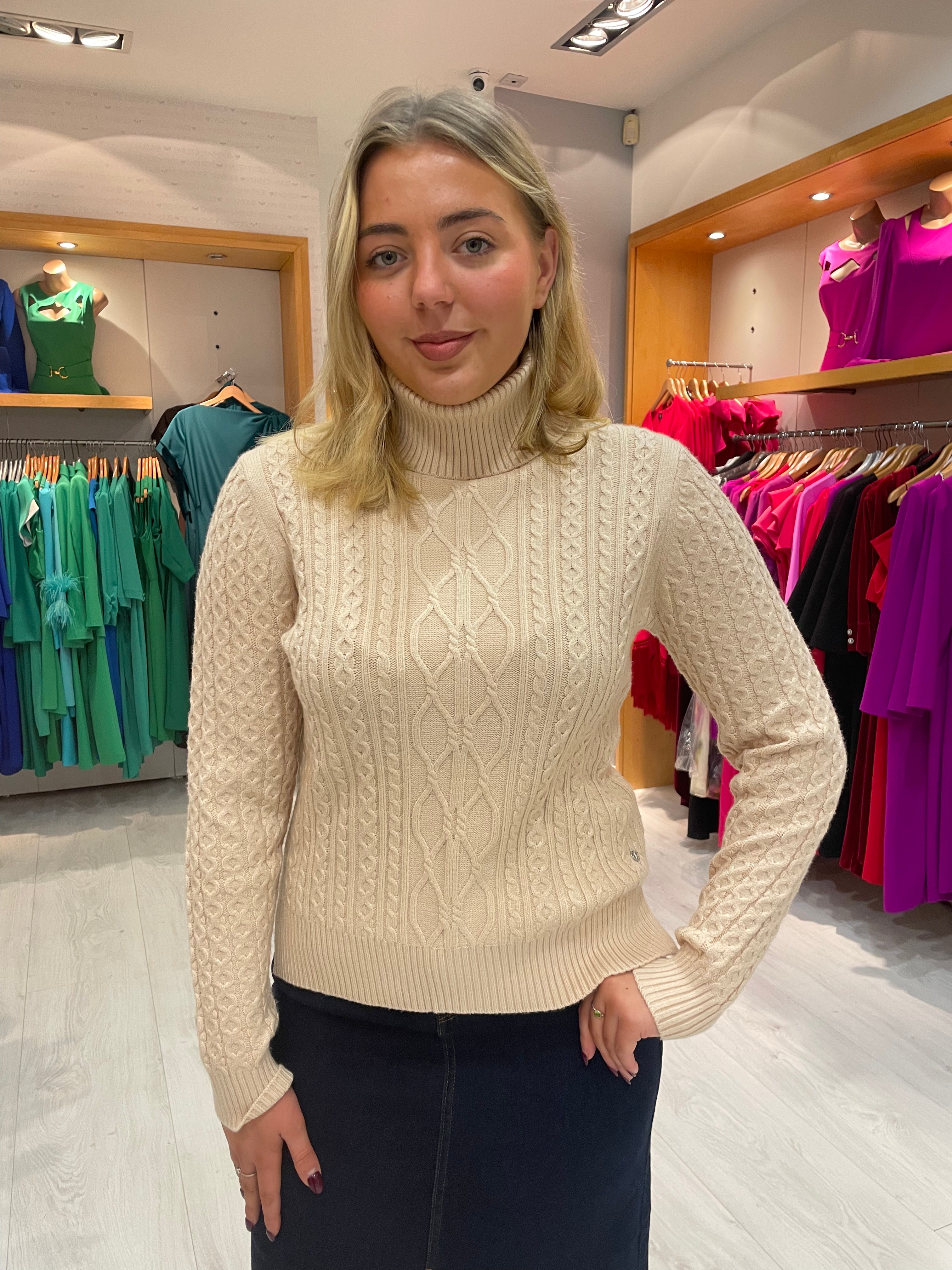 Smashed Lemon Beige Cable Knit Polo Sweater