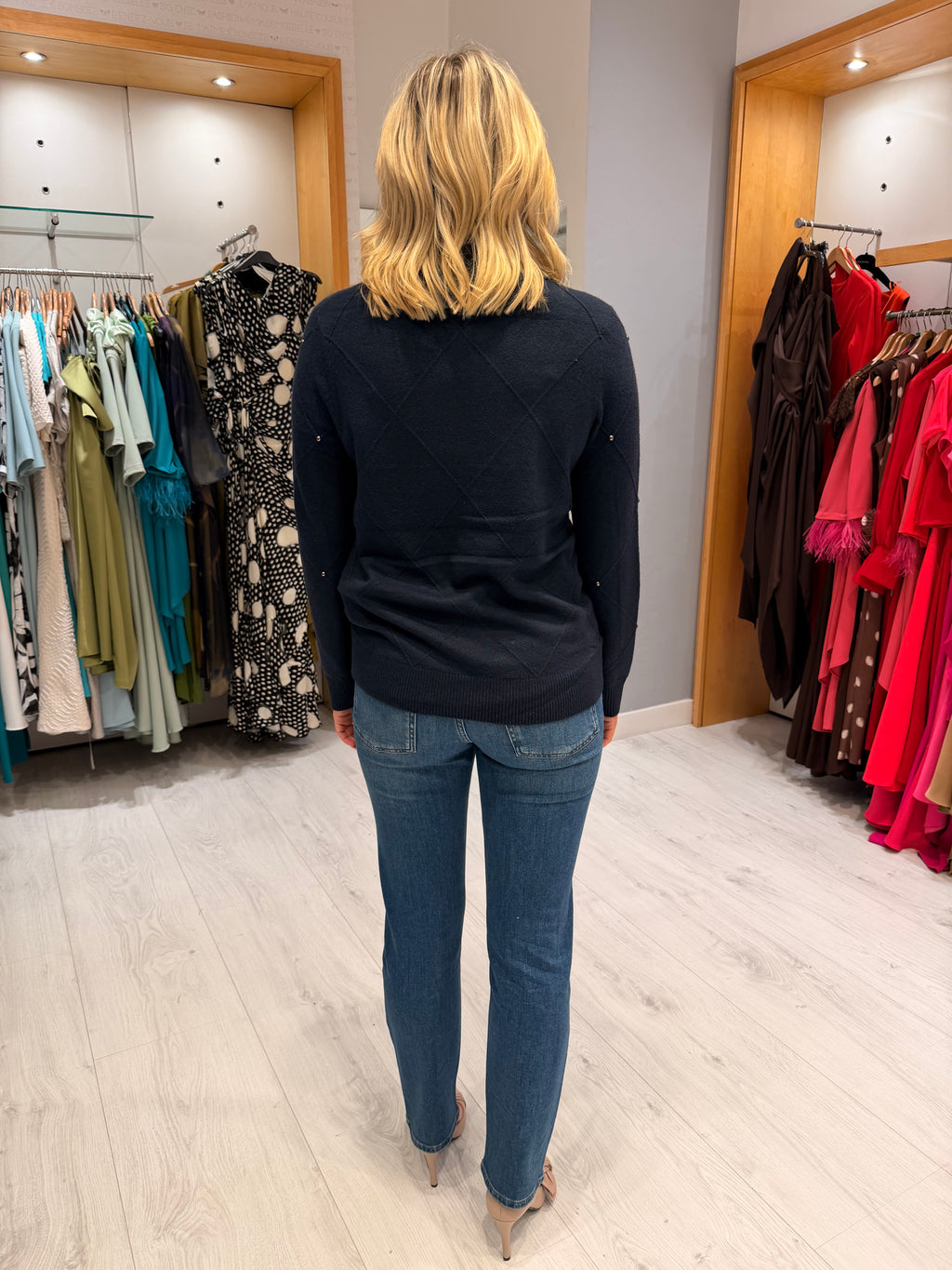 Hv Polo Navy Embellished Roll Neck Jumper