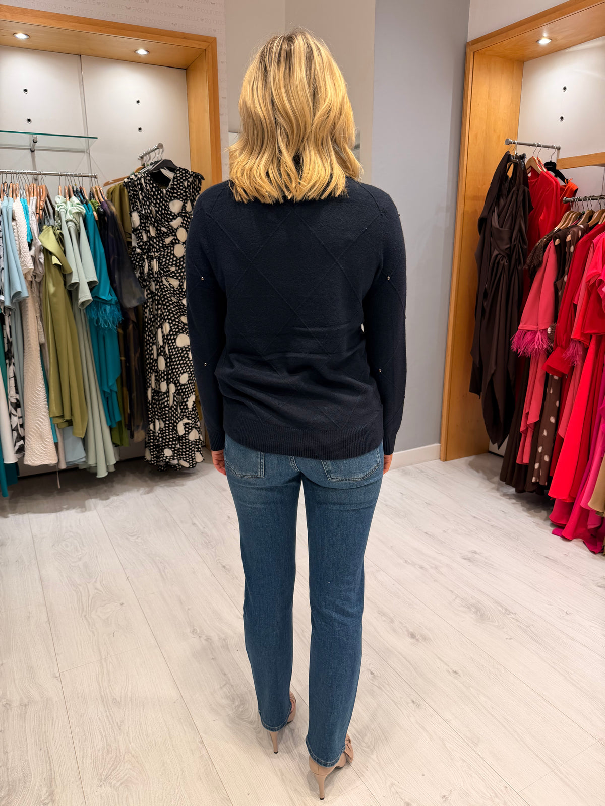 Hv Polo Navy Embellished Roll Neck Jumper