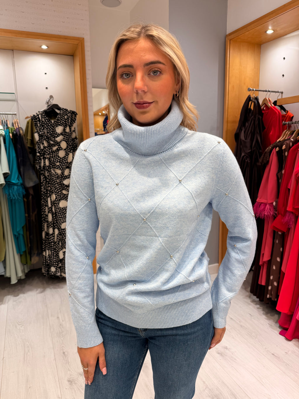 Hv Polo Baby Blue Embellished Jumper