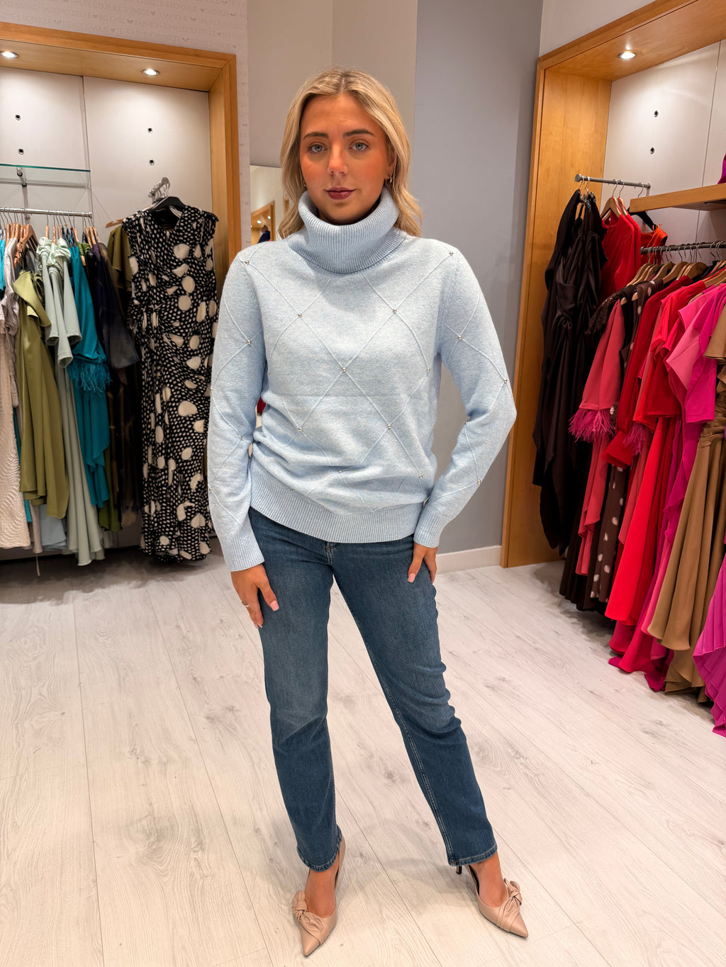 Hv Polo Baby Blue Embellished Jumper