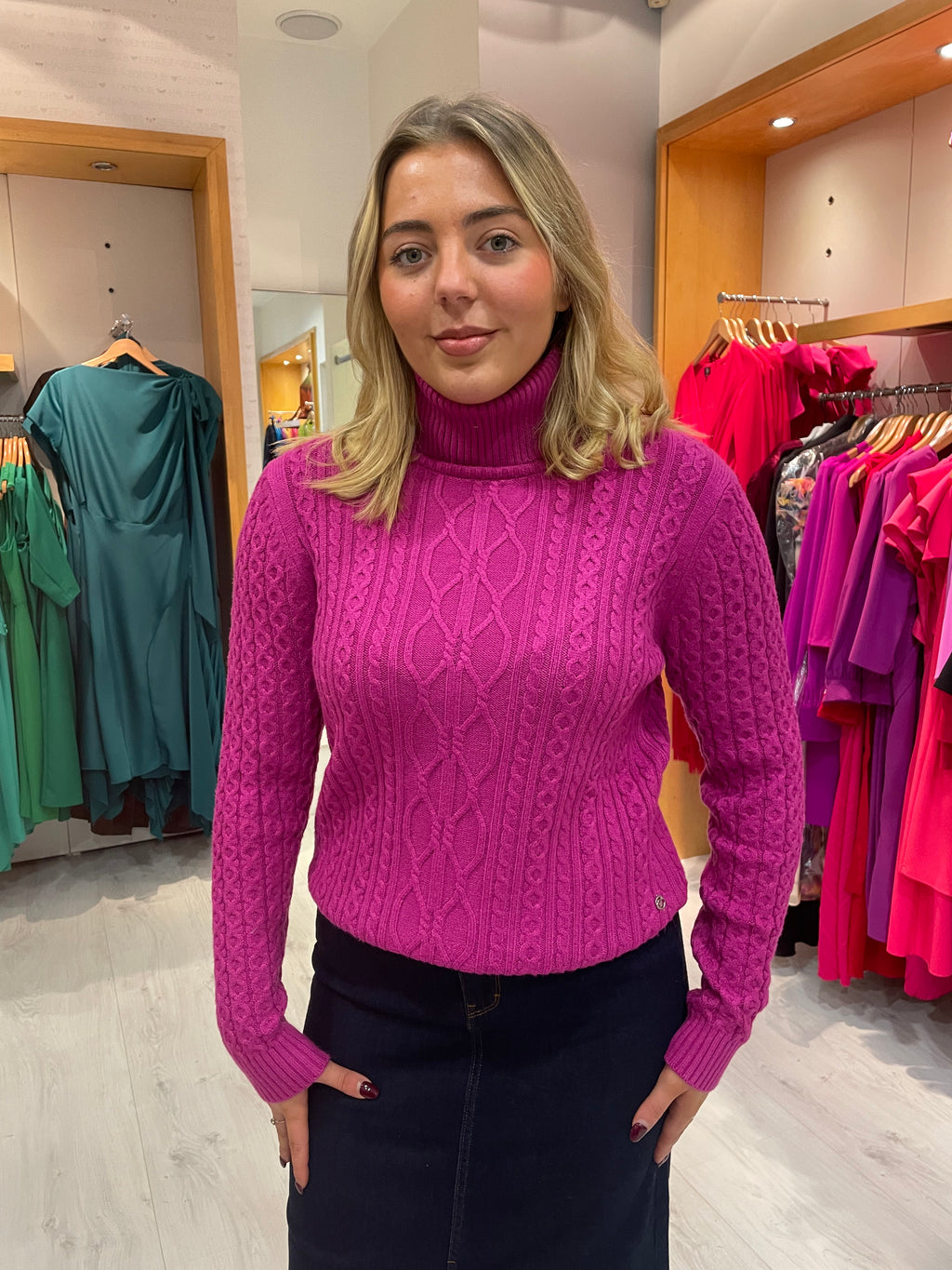 Smashed Lemon Fuchsia Cable Knit Polo Sweater