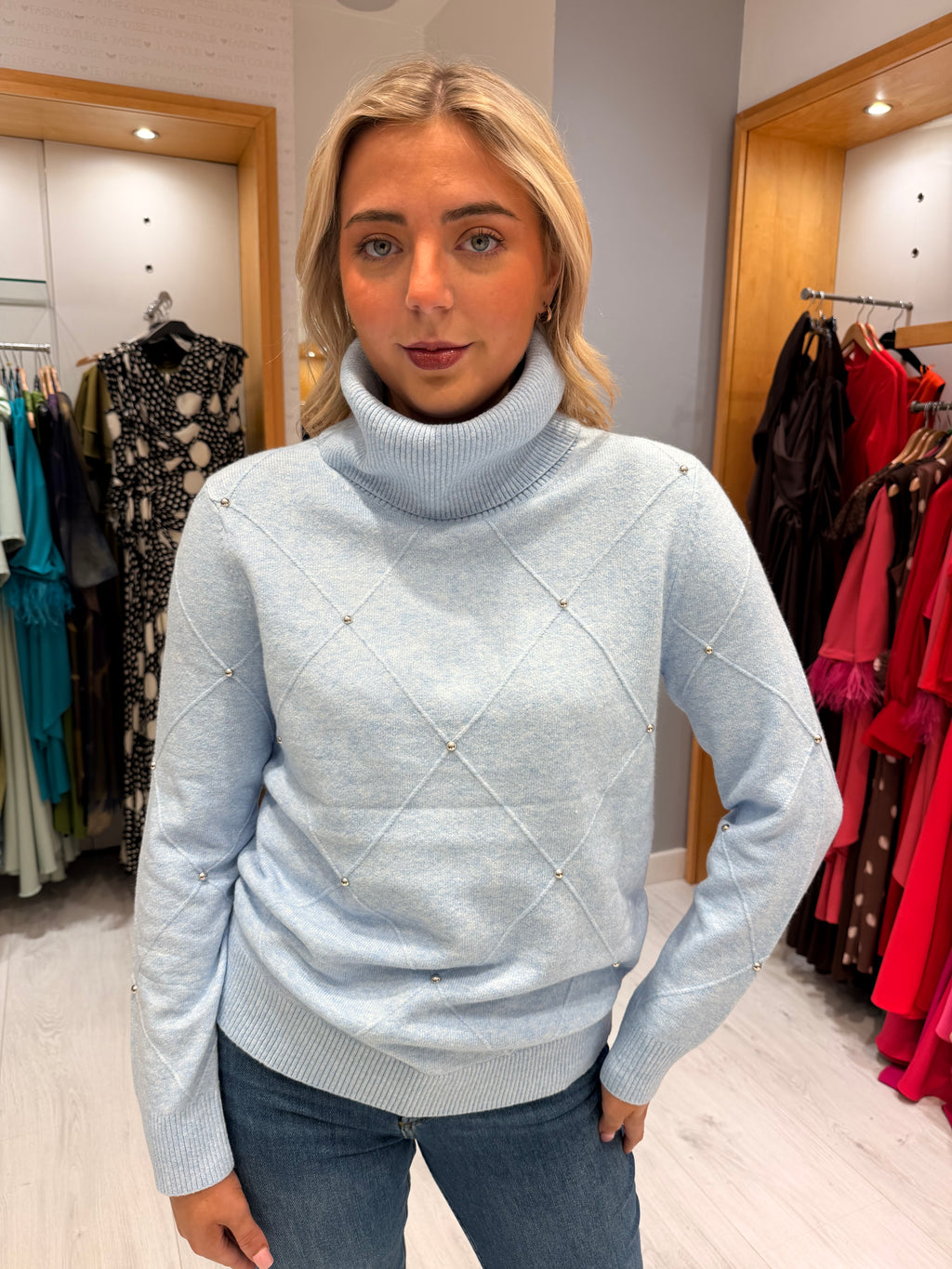 Hv Polo Baby Blue Embellished Jumper