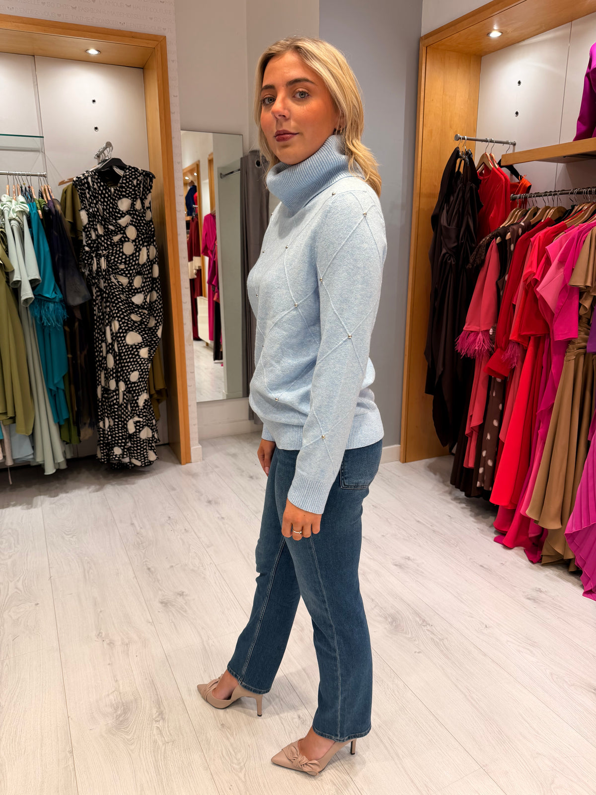 Hv Polo Baby Blue Embellished Jumper