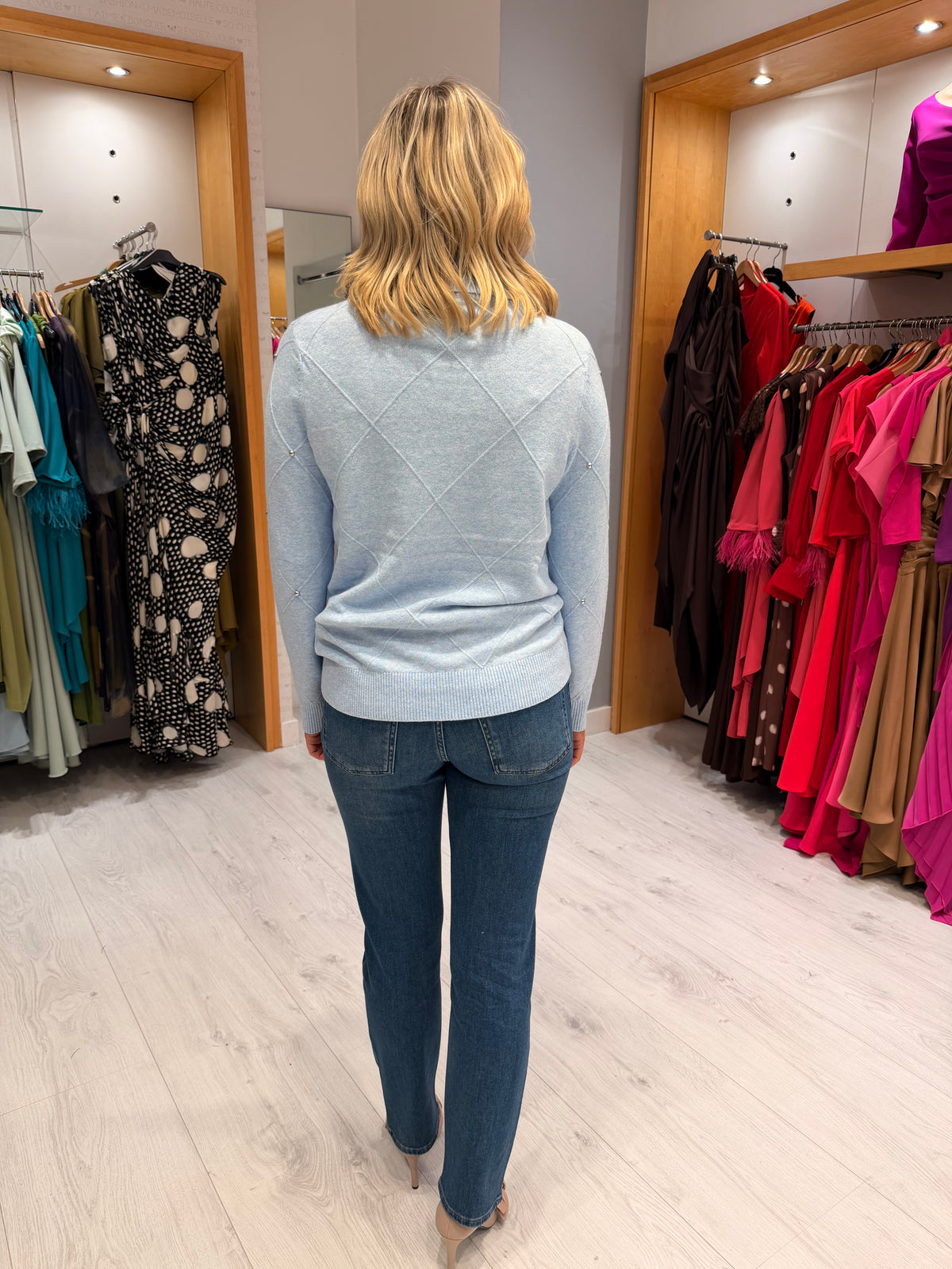 Hv Polo Baby Blue Embellished Jumper