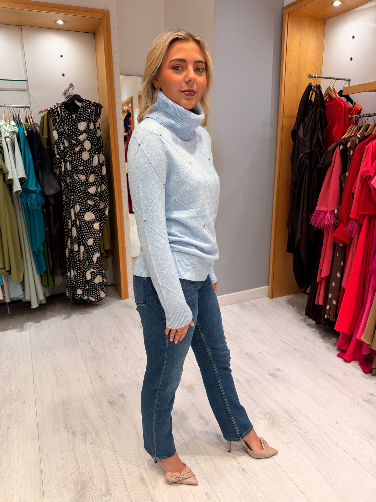 Hv Polo Baby Blue Embellished Jumper