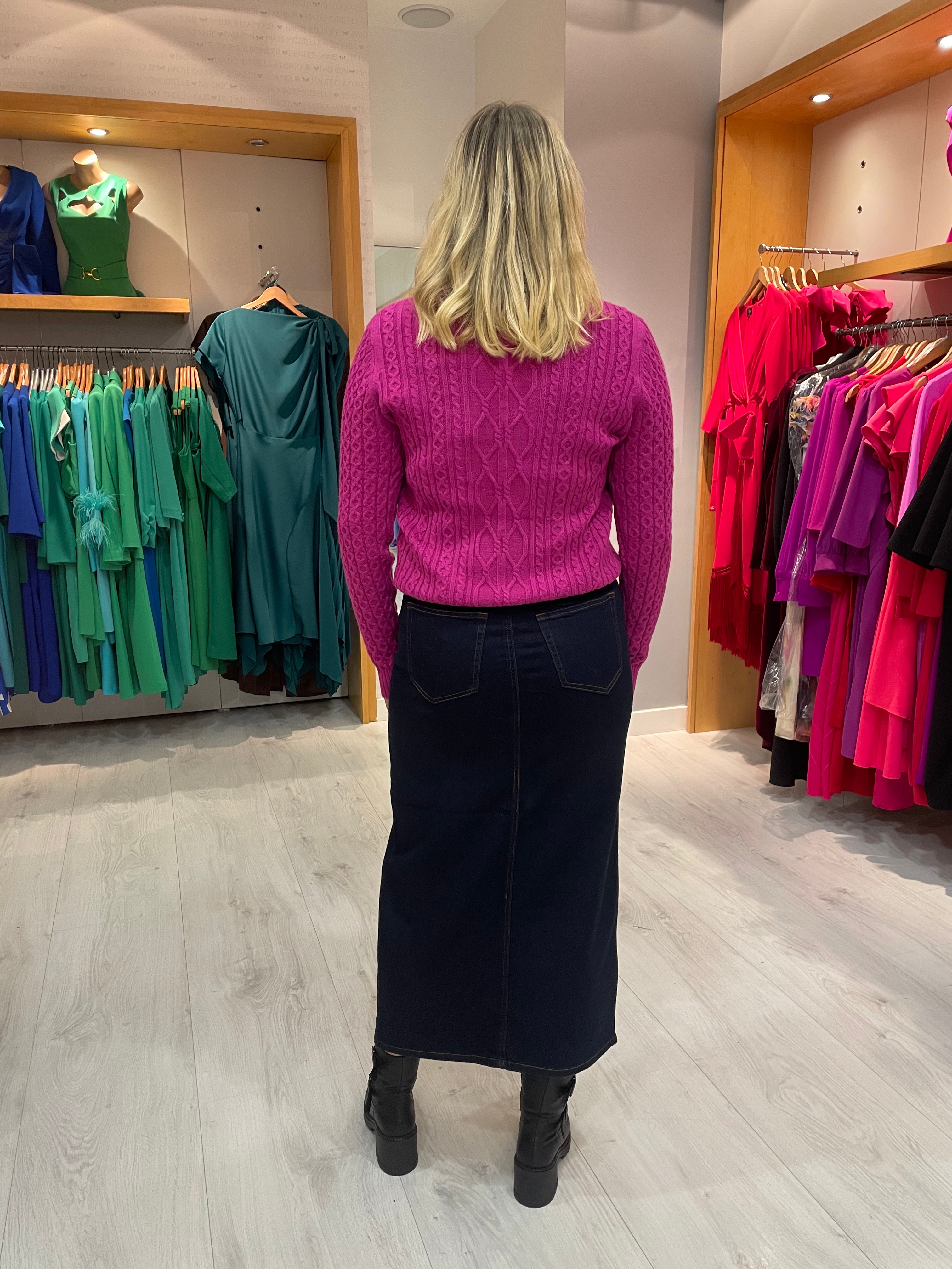Smashed Lemon Fuchsia Cable Knit Polo Sweater