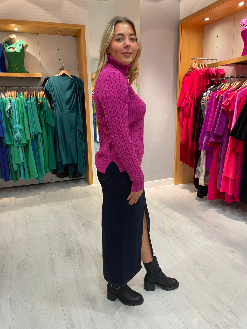 Smashed Lemon Fuchsia Cable Knit Polo Sweater