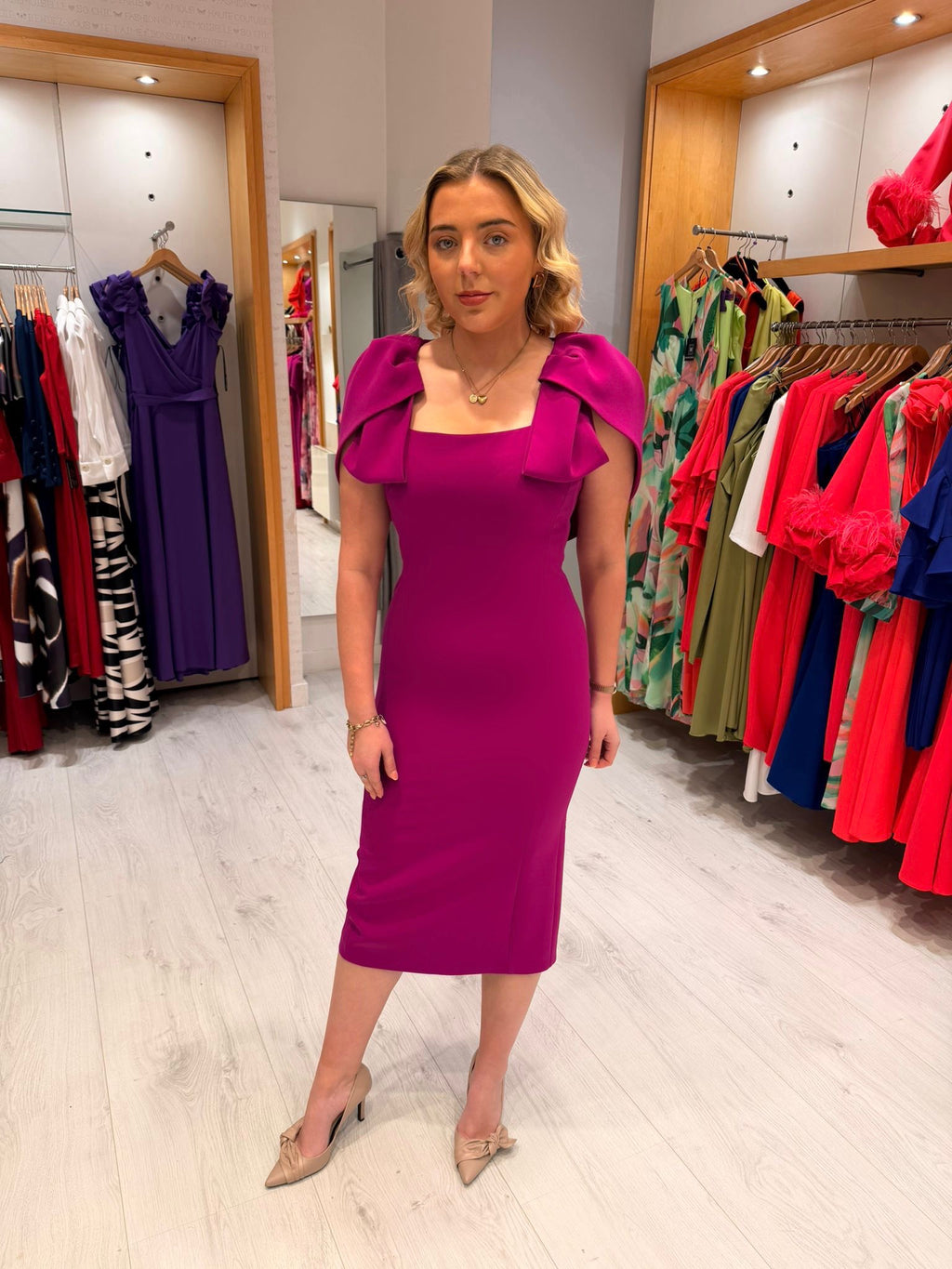 Carla Ruiz Fucshia Cape Dress