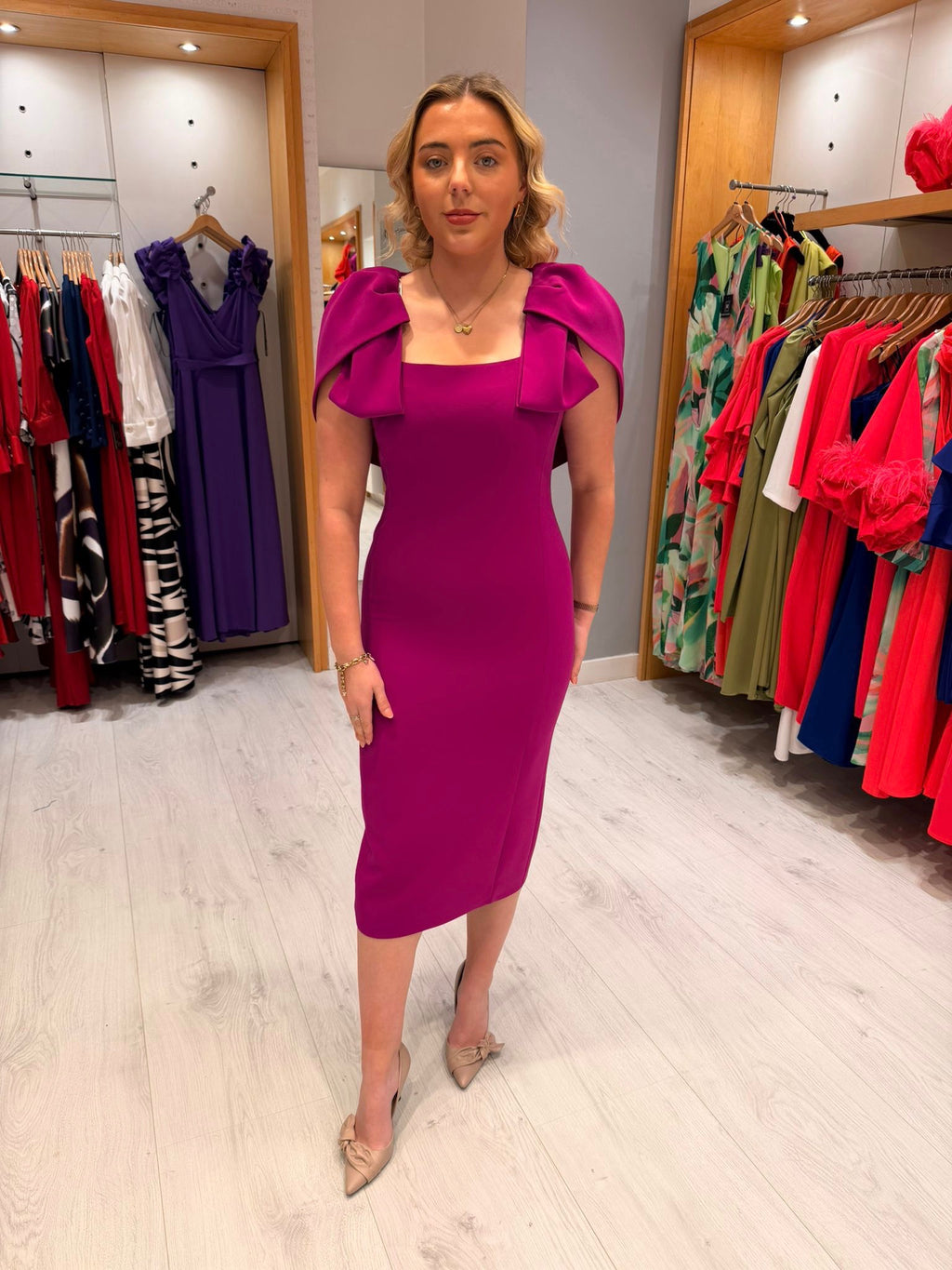 Carla Ruiz Fucshia Cape Dress