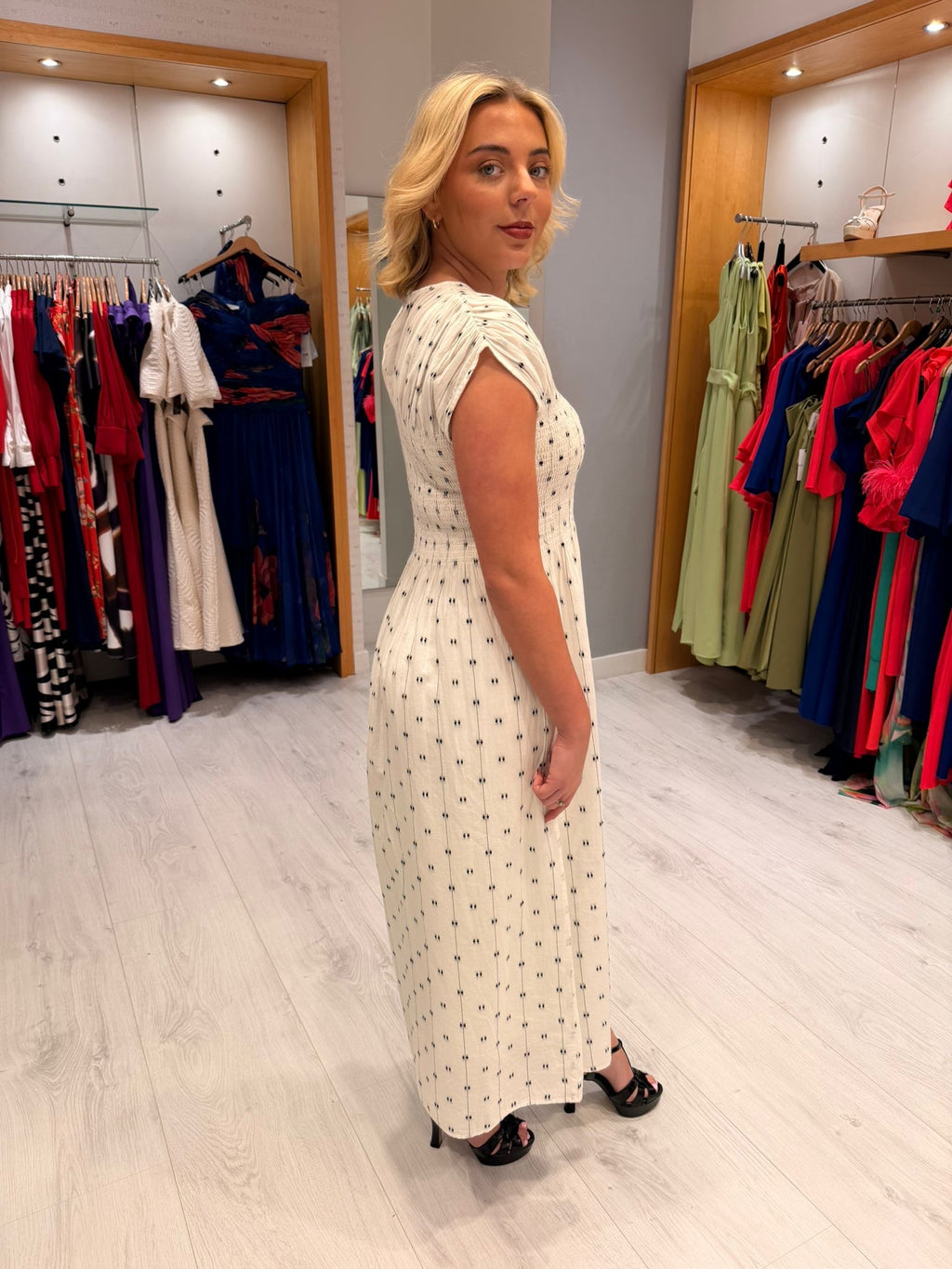 Soaked Polka Dot Ruched Dress