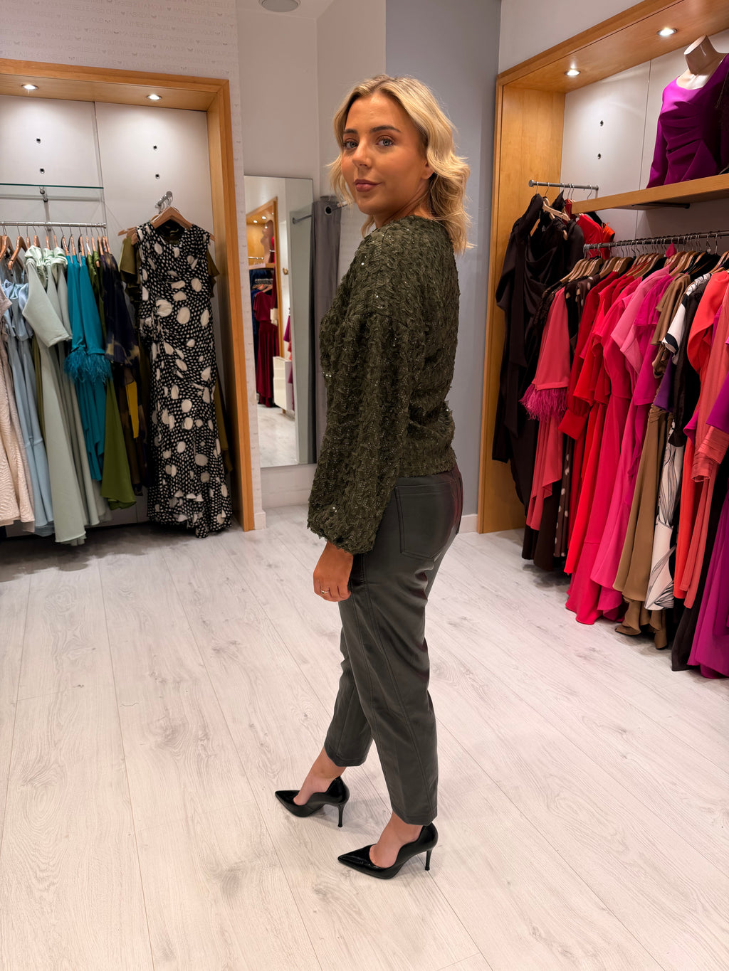 Co'Couture Khaki Green Embellished Blouse