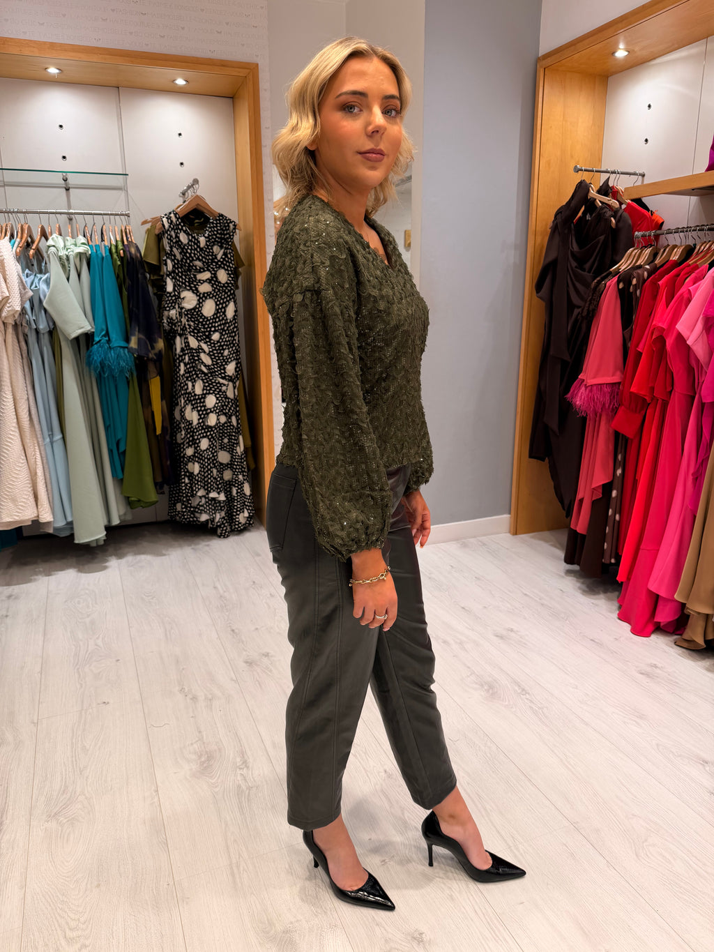 Co'Couture Khaki Green Embellished Blouse