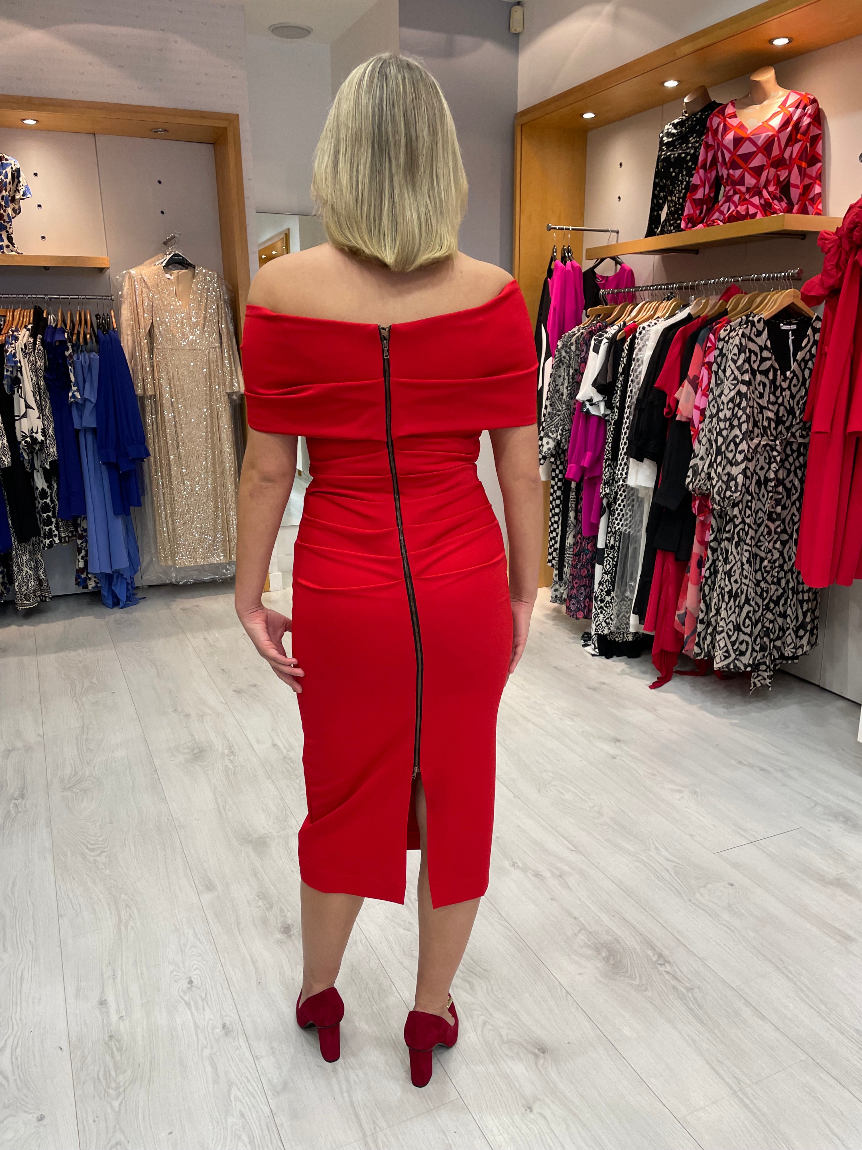 Kevan Jon Kacey Twist Knee Dress in Red
