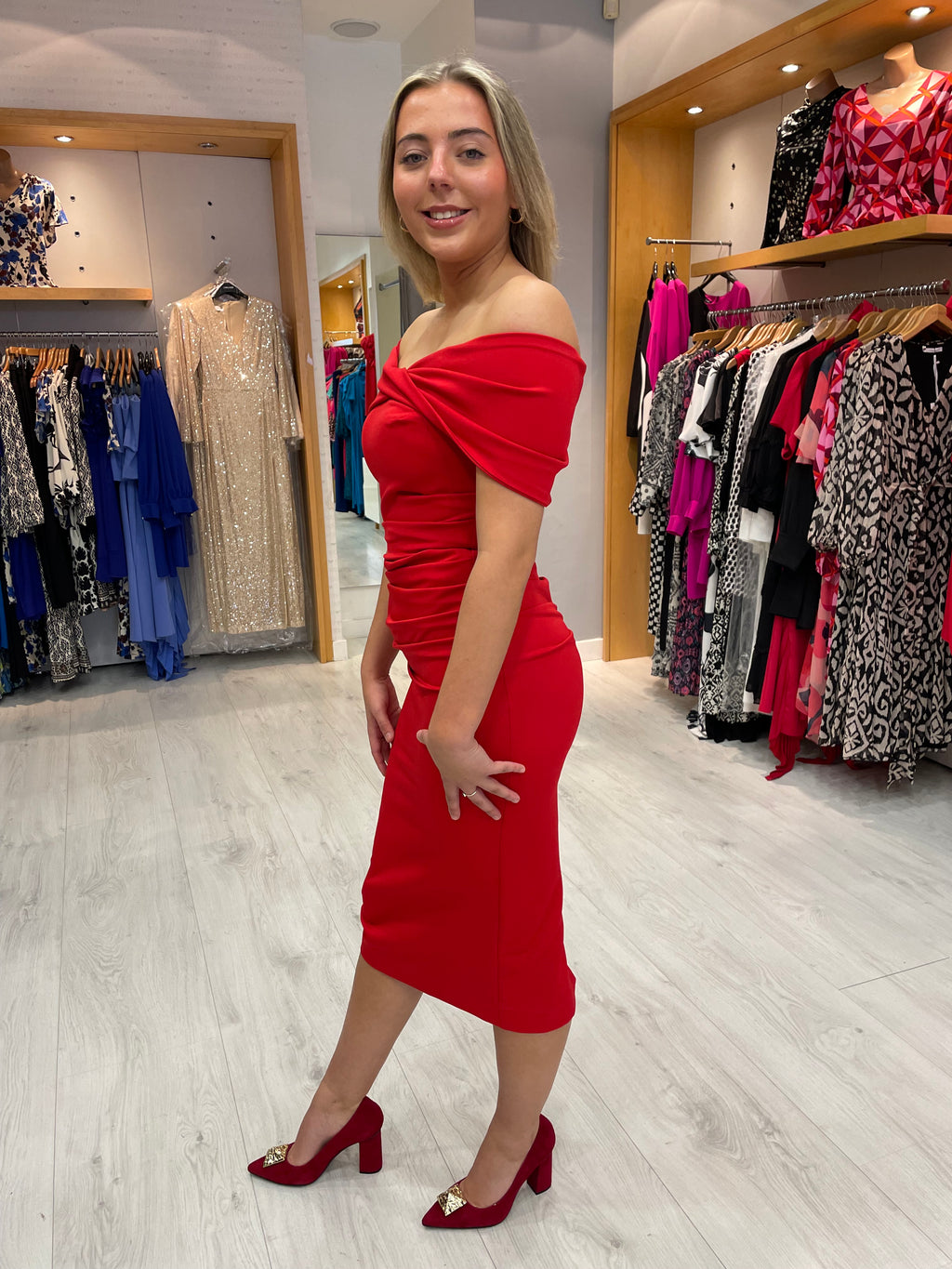 Kevan Jon Kacey Twist Knee Dress in Red
