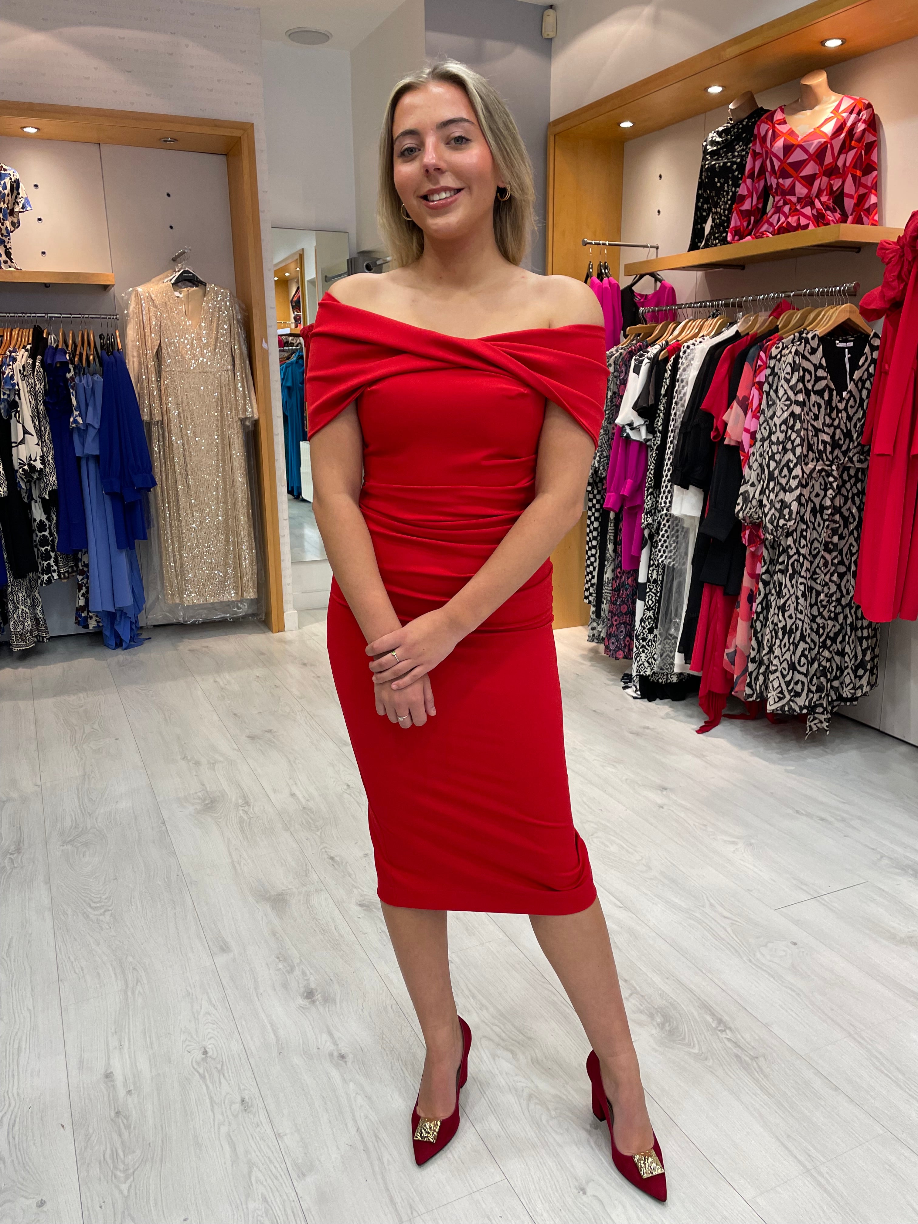 Kevan Jon Kacey Twist Knee Dress in Red