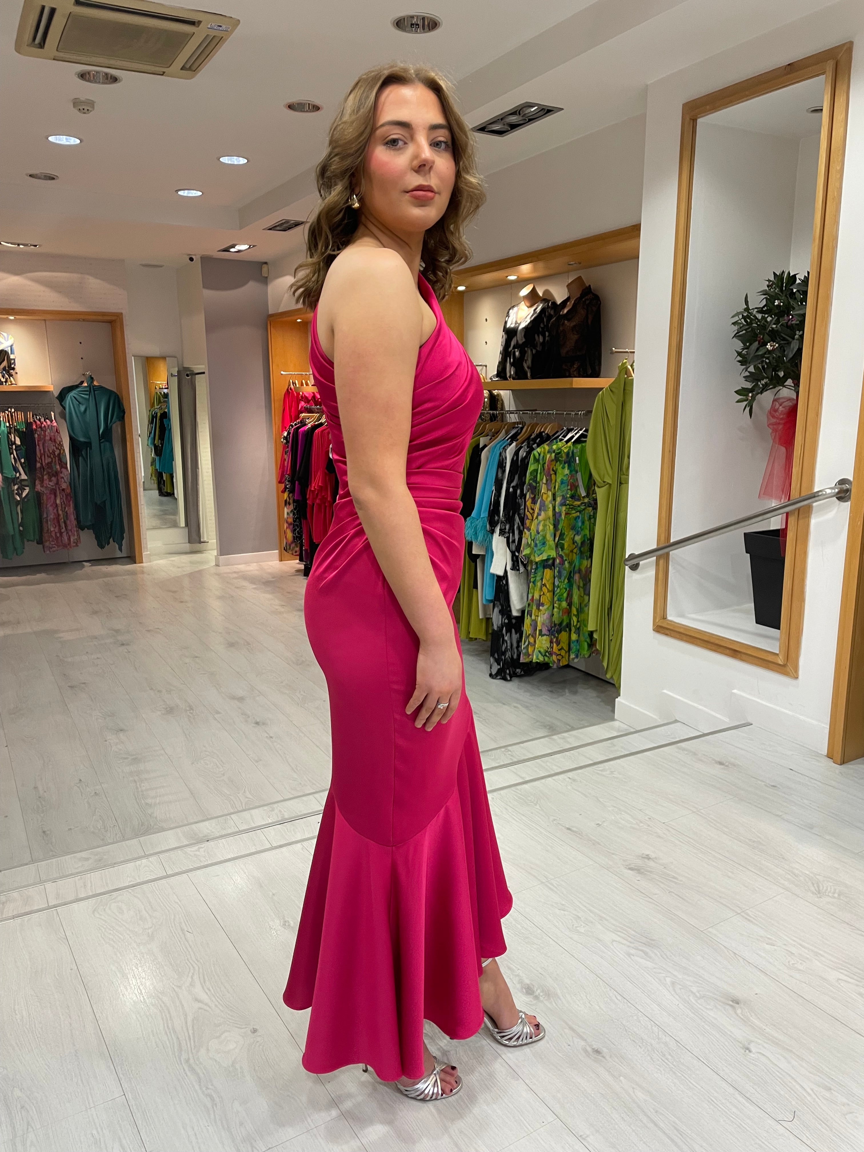 Maisonel Raspberry Asymmetrical Ruche Dress