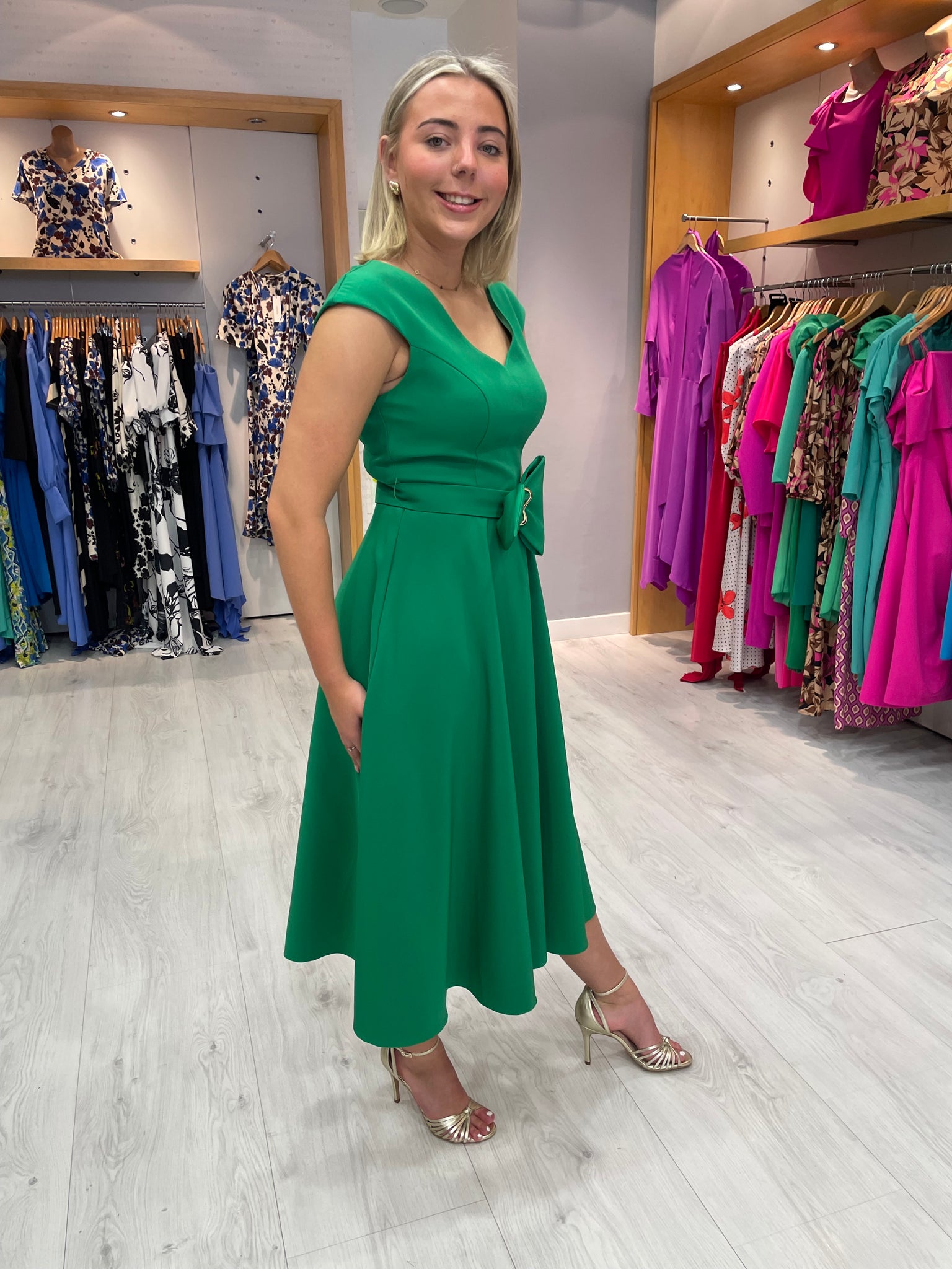 Moncho Heredia Green Bow Belted Dress