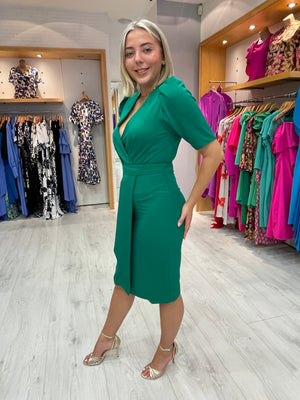 Casting Green Faux Wrap Dress