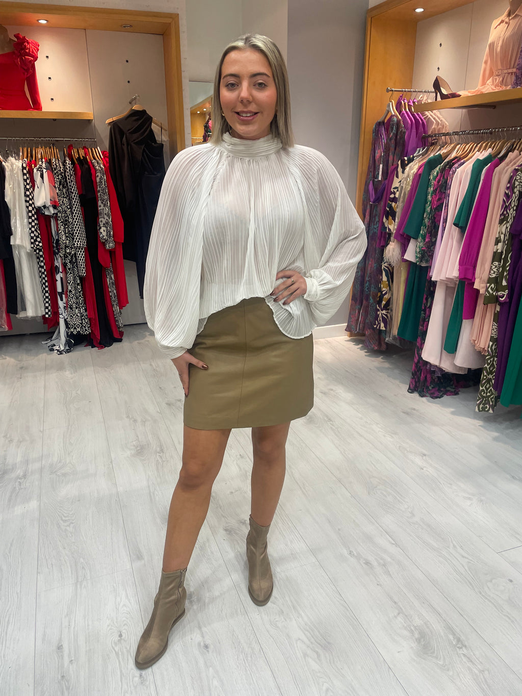 Soaked in Luxury Beige Leather Skirt