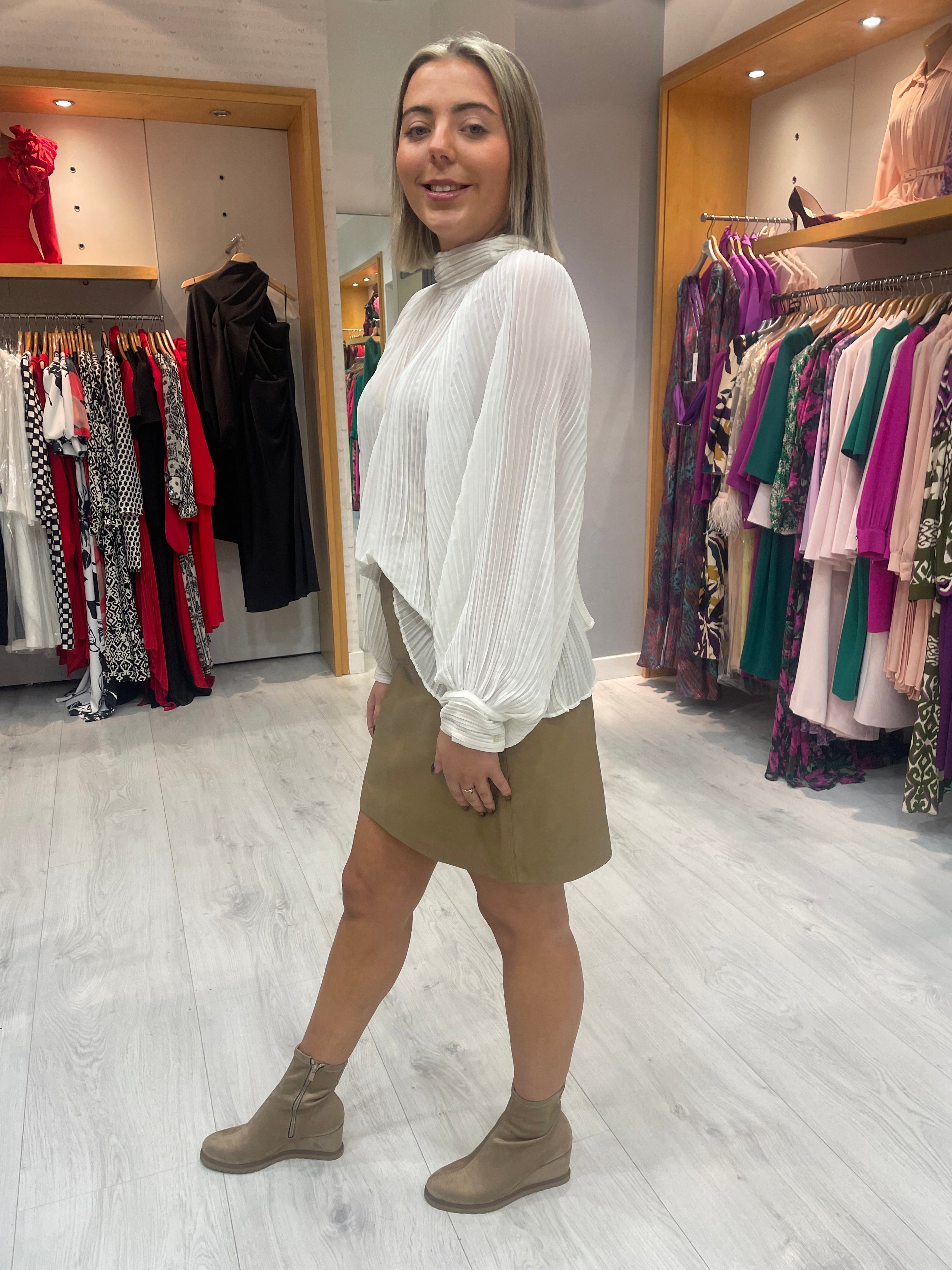 Soaked in Luxury Beige Leather Skirt