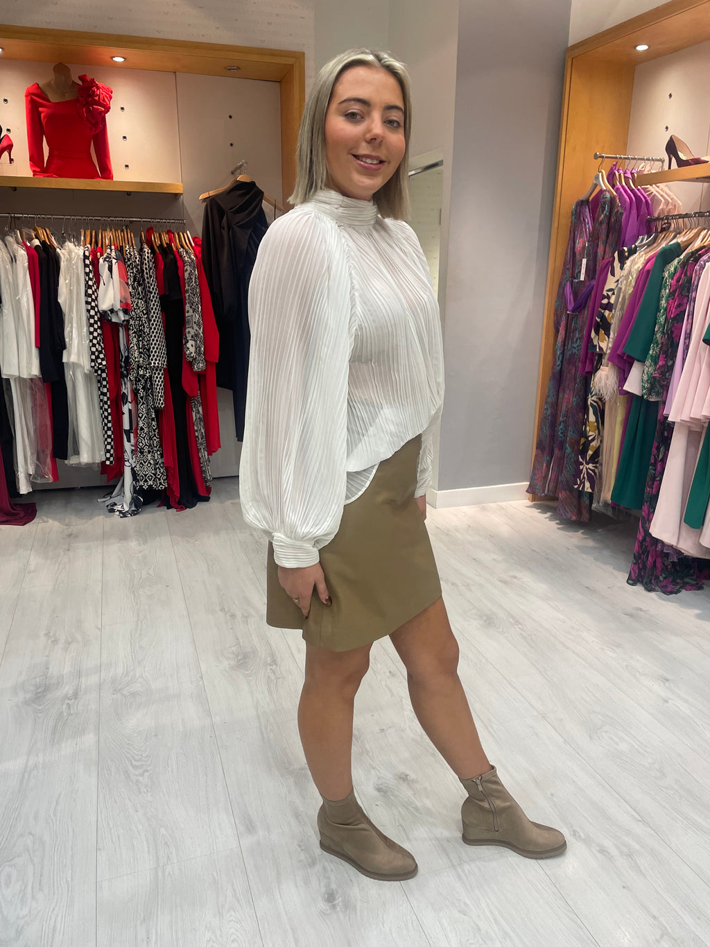 Soaked in Luxury Beige Leather Skirt