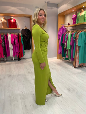 Carla Ruiz Lime ruched maxi dress