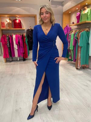 Carla Ruiz Blue ruched maxi dress