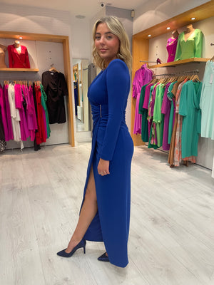 Carla Ruiz Blue ruched maxi dress