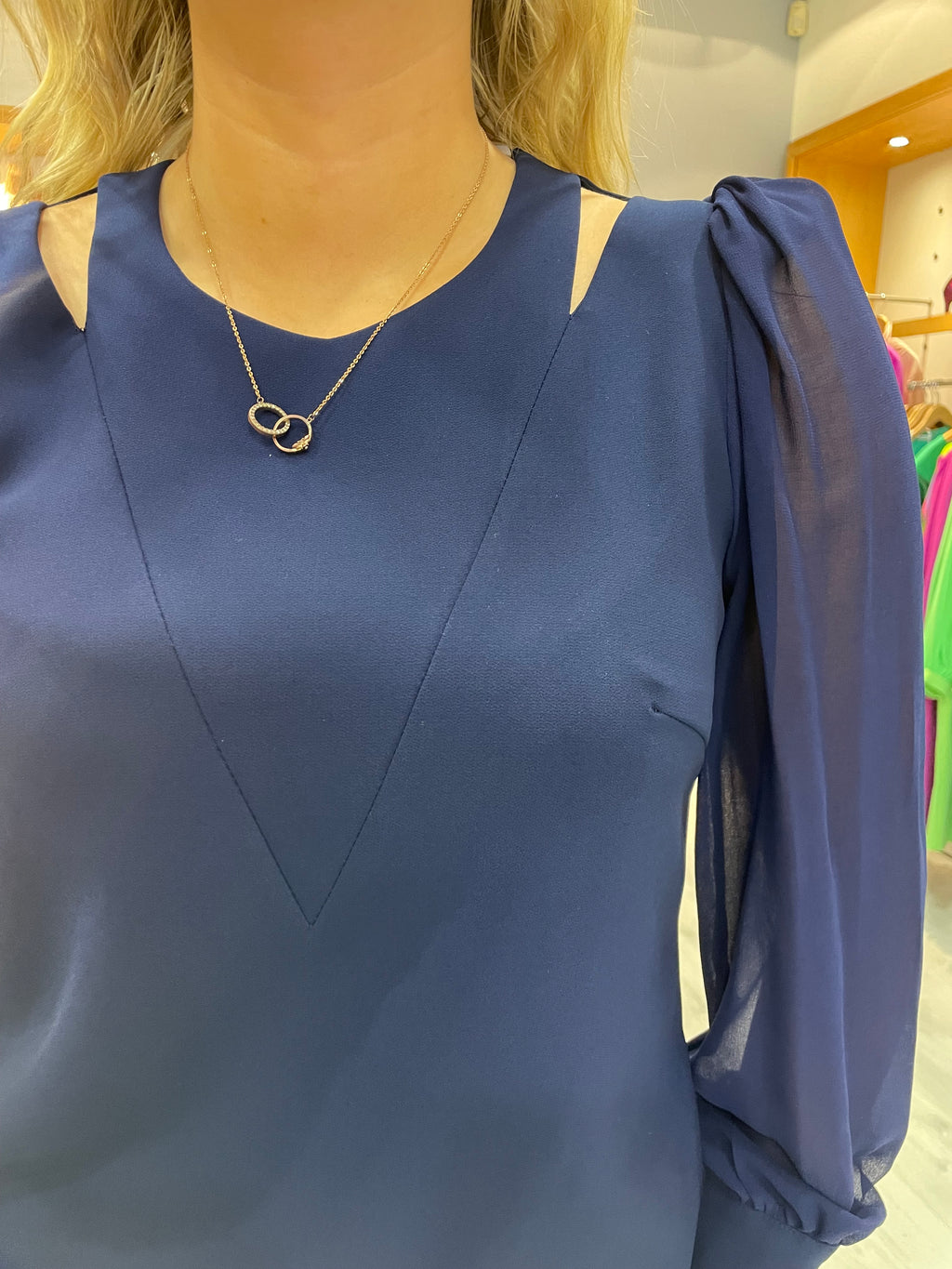 Carla Ruiz Navy Chiffon Sleeve Dress With Cut-Outs