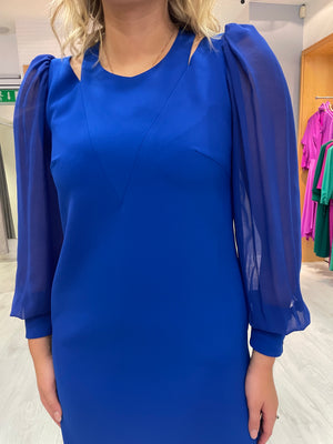 Carla Ruiz Blue Chiffon Sleeve Dress With Cut-Outs