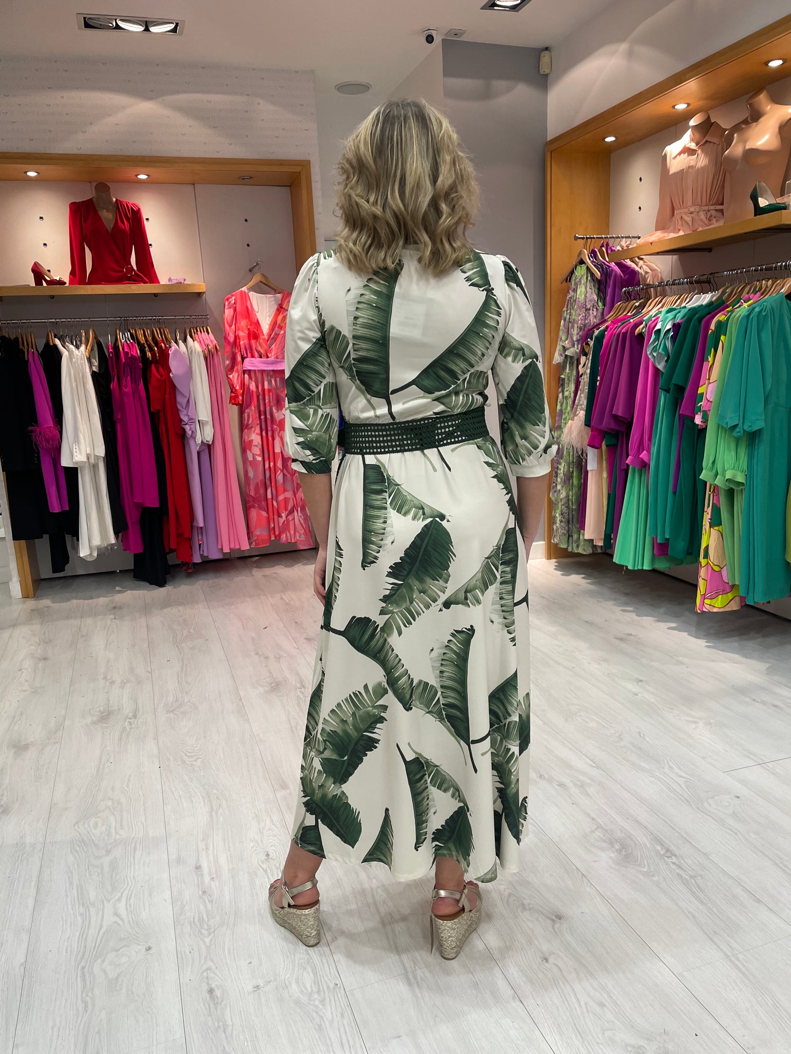 K Design Green Palm Print Dress