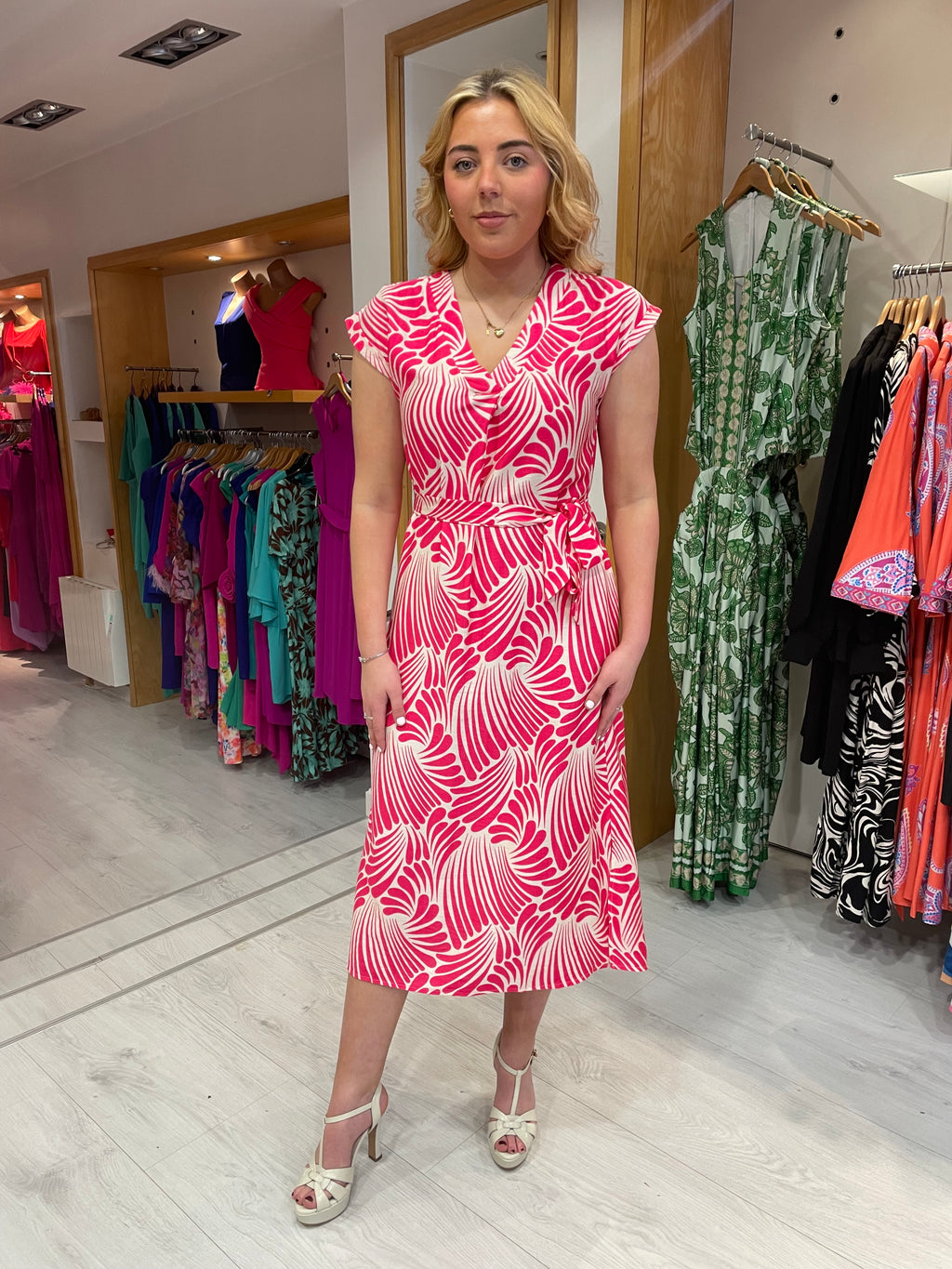 Smashed Lemon Pink and White Print Dress