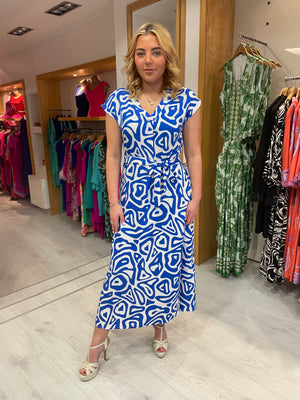 Smashed Lemon Blue and White Print Dress