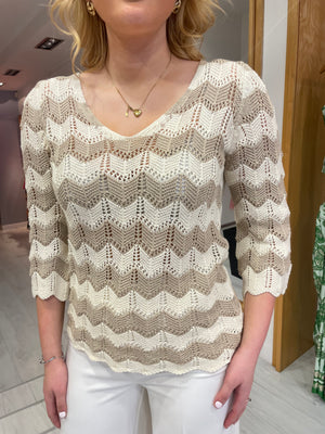 Smashed Lemon Knit Beige Zig Zag Top
