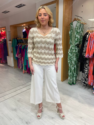 Smashed Lemon Knit Beige Zig Zag Top