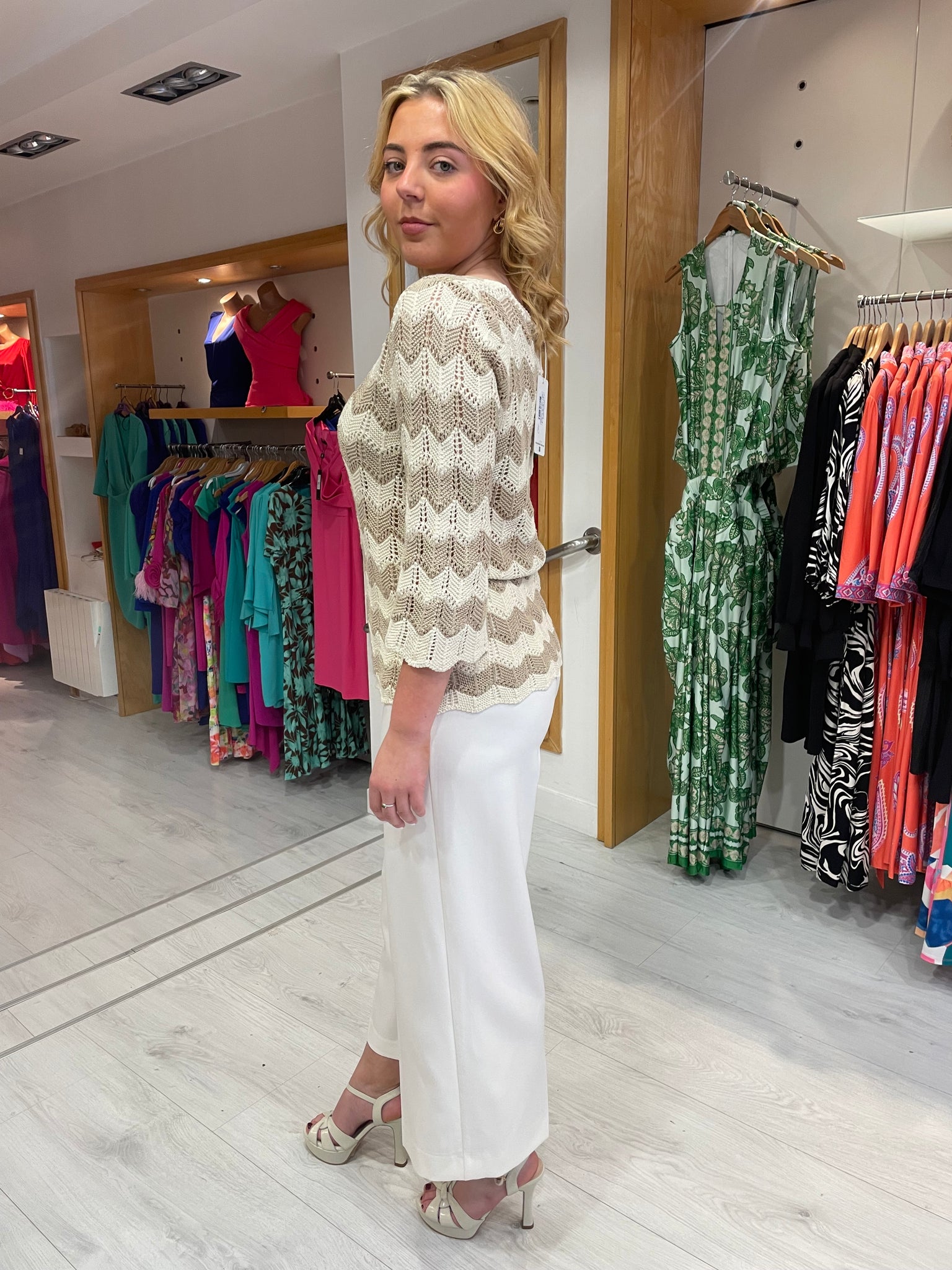 Smashed Lemon Knit Beige Zig Zag Top