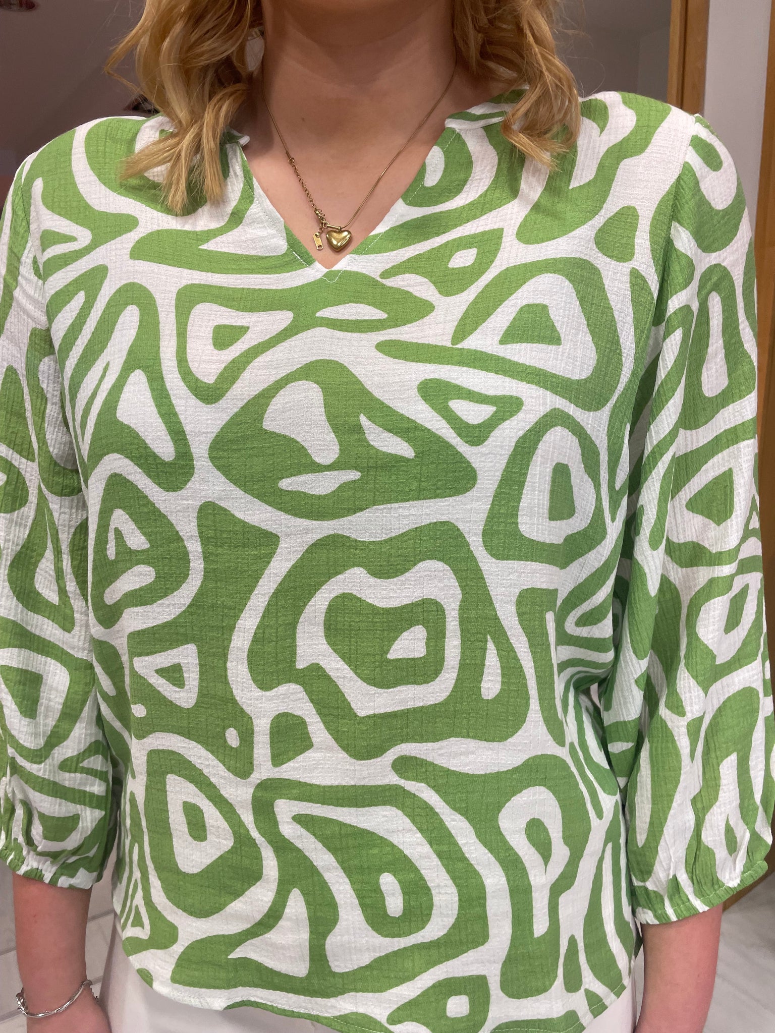 Smashed Lemon Green and White Print Top