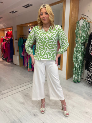 Smashed Lemon Green and White Print Top